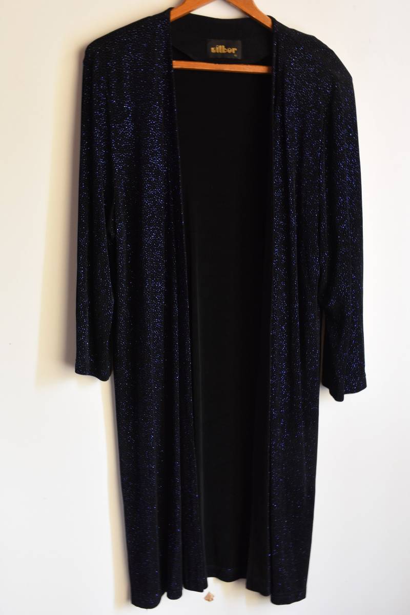 Vintage Silbor Glitter Damen Lange Blau Schwarz Strickjacken Jacken Blazer von VintageBag1