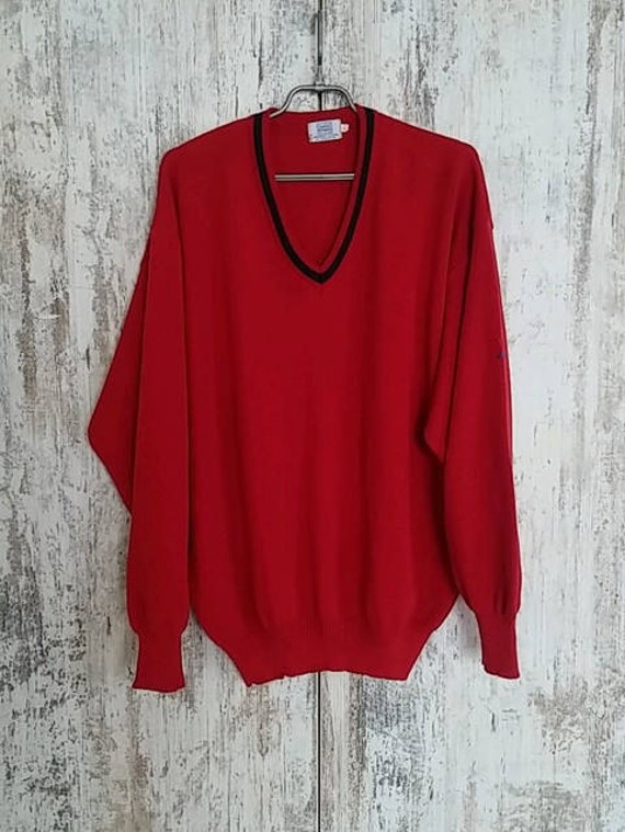 Vintage Allen Douglas Wolle Roter Retro Pullover Herren Xl von VintageBag1