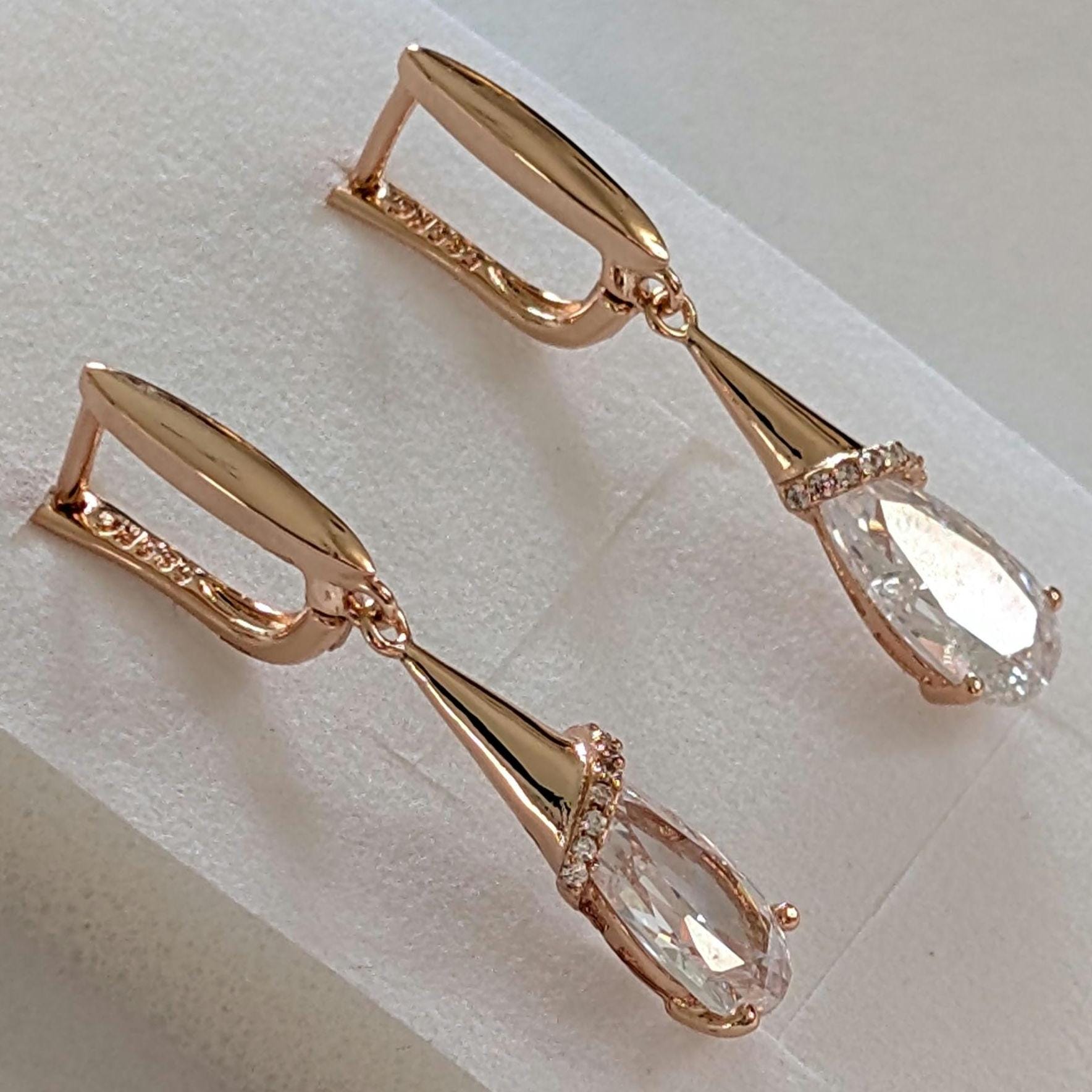 Luxus Earrings Rolled Gold 585, Rose 585 Earrings, Gold Christmas Gifts, Vintage 14K von VintageBasarUdSSRuEU