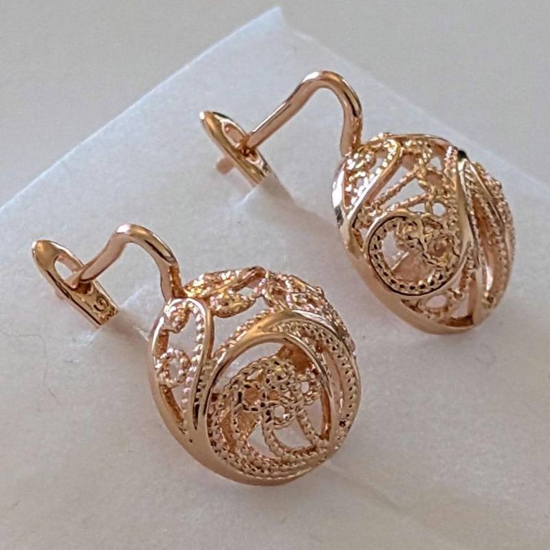 Luxus Earrings Rolled Gold 585, Rose 585 Earrings, Lace Christmas Gift, Vintage 14K von VintageBasarUdSSRuEU