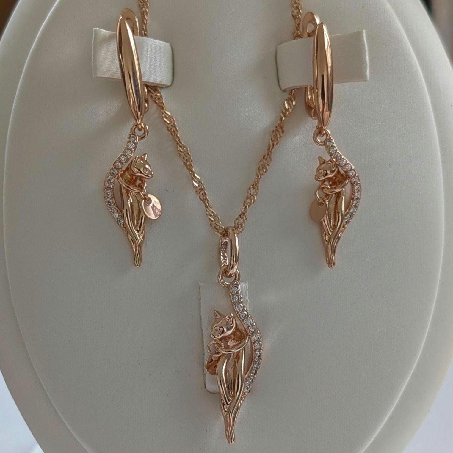 Luxus Set Earrings & Necklaces Rolled-Gold 585, Vintage Style With Sample 585 Rg, Christmas Gifts, Gifts von VintageBasarUdSSRuEU