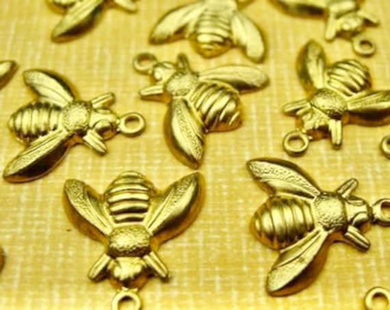 6 Vintage Messing Gold Bienen Charms Perlen 13mm von VintageBaubles