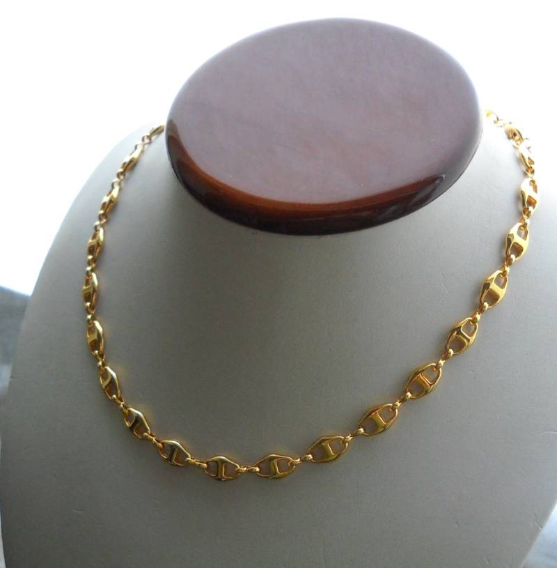 Deutsches Vintage-Halsband, Gemusterte Gliederkette Aus Den Frühen 80Ern, Ovales Glied, Vergoldete Messingkette von VintageBeadsLisbon