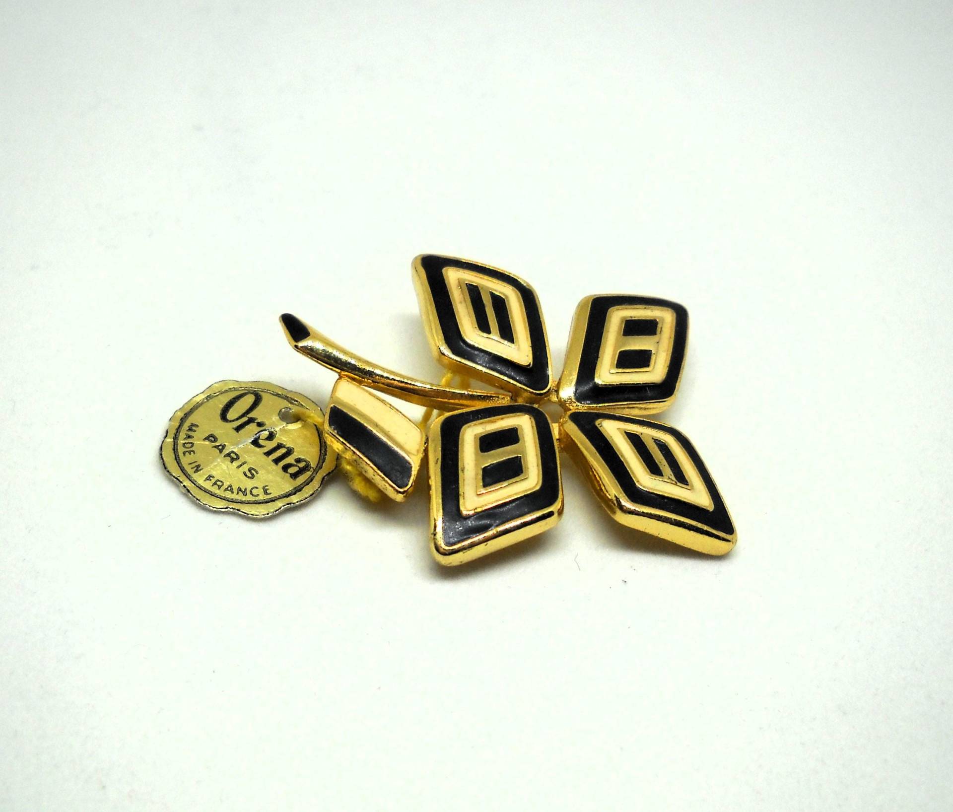 Die Blume Mit Blatt - 60Er Jahre Orena Vintage Brosche Art Deco. Blumenbrosche. Bio-Schmuck. Vergoldete Und Emaillierte Zusammensetzung. Länge 1, 8 von VintageBeadsLisbon