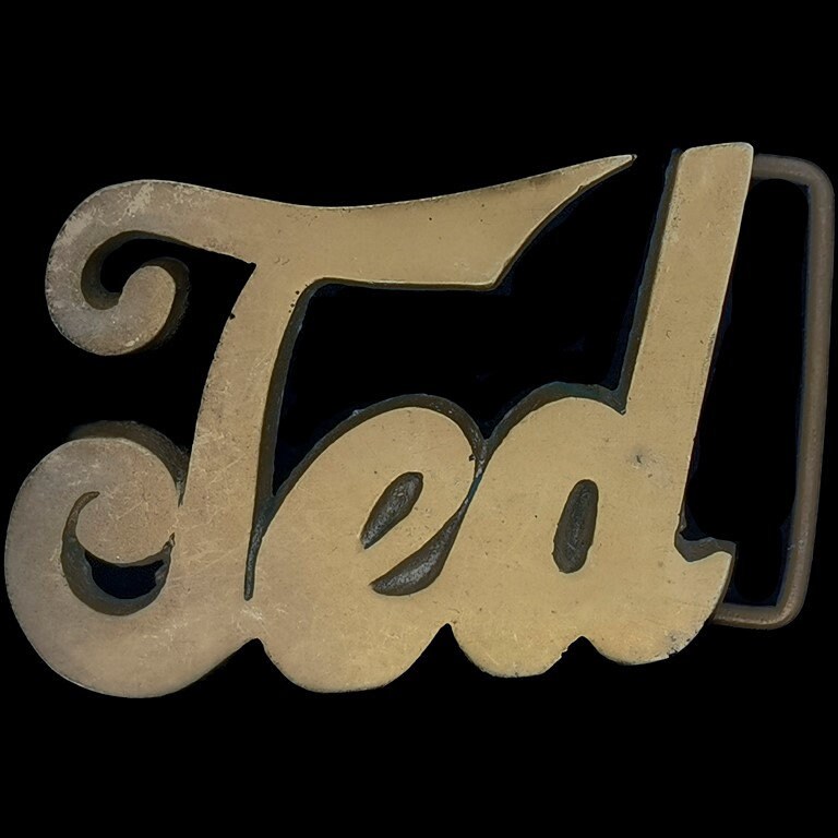 1970S Messing Ted Teddy Name Blase Buchstabe Old School Hippie Western Gürtelschnalle Theo Theodor Personalisierte Bar Club Throwback Hippy von VintageBeltBuckle