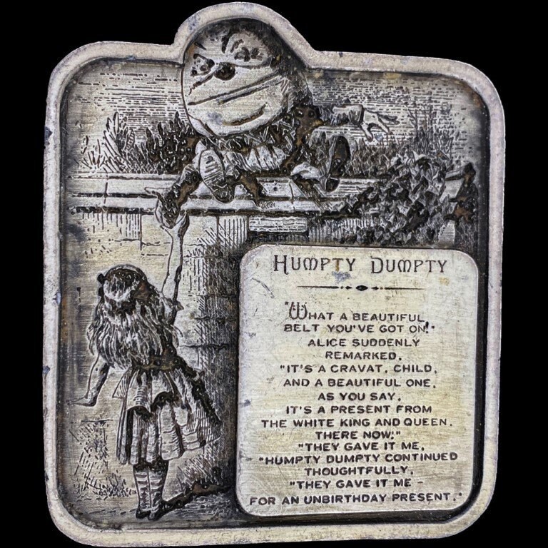 Alice Adventures Wonderland Humpty Dumpty Hippie 1970S Vintage Gürtelschnalle Fantasy Film Memorabilia Illustration John Tenniel Carroll von VintageBeltBuckle