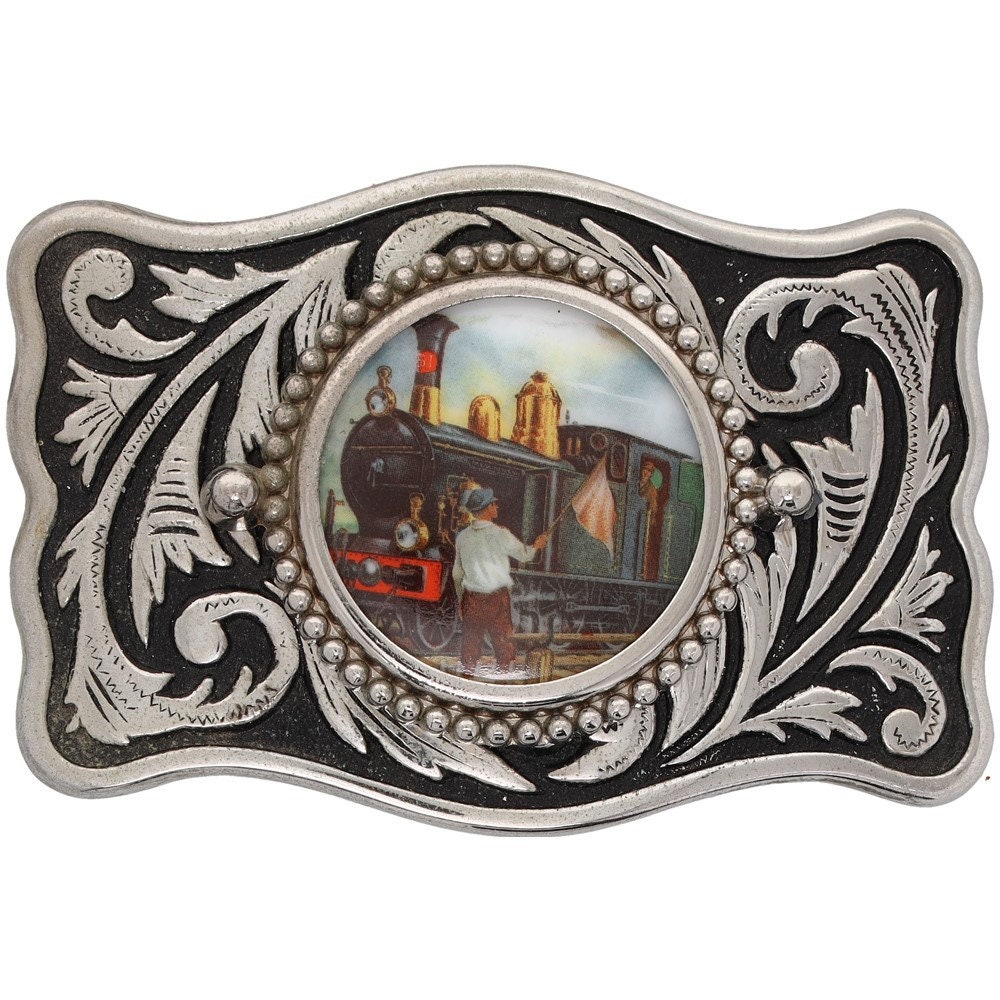 Antike Dampfmaschine Eisenbahn Zug Linie Lokomotive 1970Er Jahre Nos Vintage Gürtelschnalle von VintageBeltBuckle