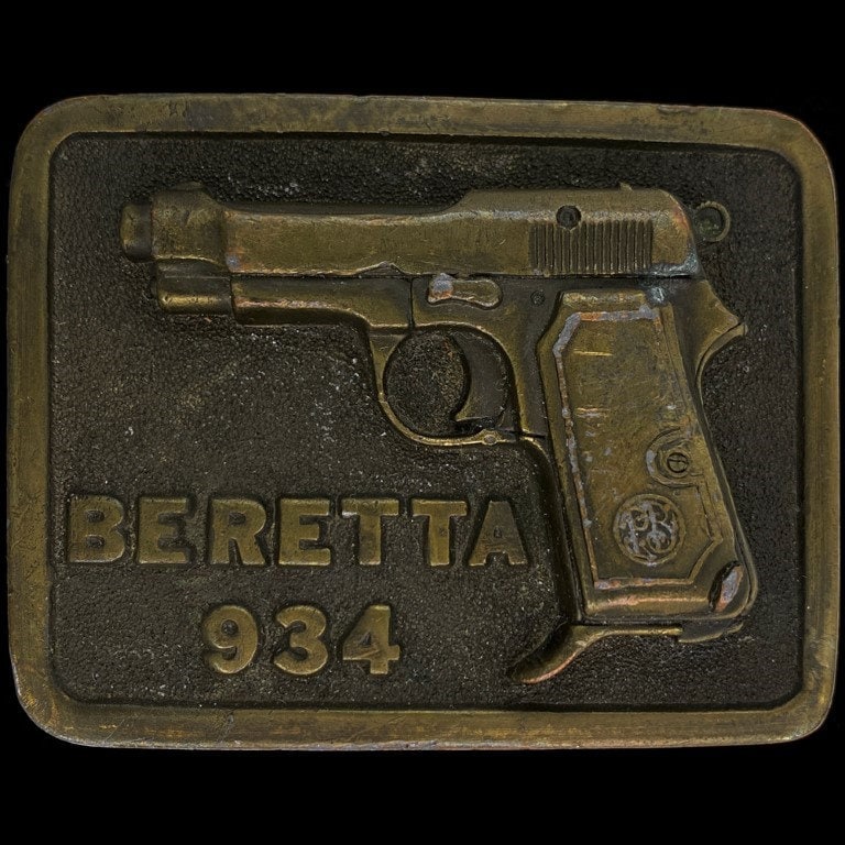 Beretta 934 M1934 Pistole 1970Er Jahre Vintage Gürtelschnalle Schusswaffe Liebhaber Western Cowboy Militär von VintageBeltBuckle