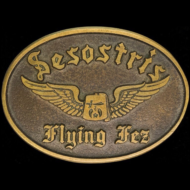 Bronze Sesostris Schrein Flying Fez Tempel Shriner 1980Er Jahre Vintage Gürtelschnalle Mason Freimaurer von VintageBeltBuckle