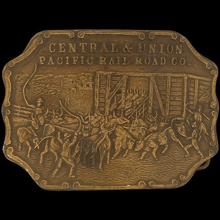 Central Union Pacific Up Eisenbahn-Rinder Cowboy Western Vintage Gürtelschnalle Rr Eisenbahn Zug Linie Lokomotive Schild Railroadiana Schiene von VintageBeltBuckle