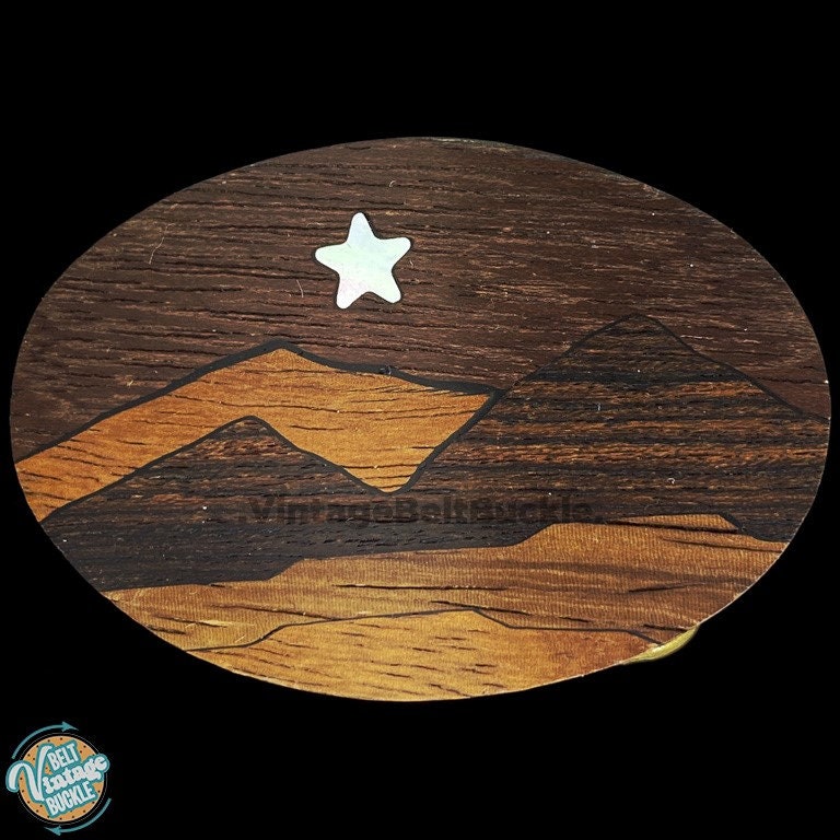 Gürtelschnalle Aus Messing Klein Holz Stern Berg Hippie Kunst Kind 80Er Jahre Nos Vintage Kunstwerk Modernist Celestial Space Cosmos Sky Gazing Boho von VintageBeltBuckle