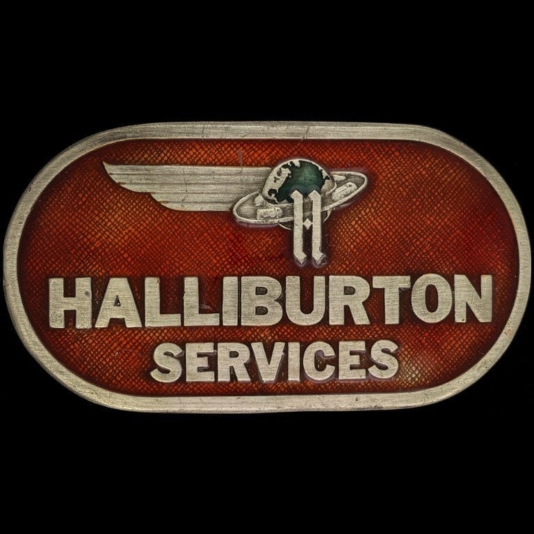 Halliburton Services Flying H Oilfield Oil Gas Co 1970Er Jahre Nos Vintage Gürtelschnalle Crew Geflügelte Helme Rig Derrick Bohrinsel Roughneck von VintageBeltBuckle