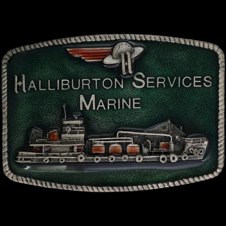 Halliburton Services Marine Flying H Oilfield Oil Gas 1980Er Jahre Nos Vintage Gürtelschnalle Winged Helmet Rig Derrick Drilling Plattform Roughneck von VintageBeltBuckle