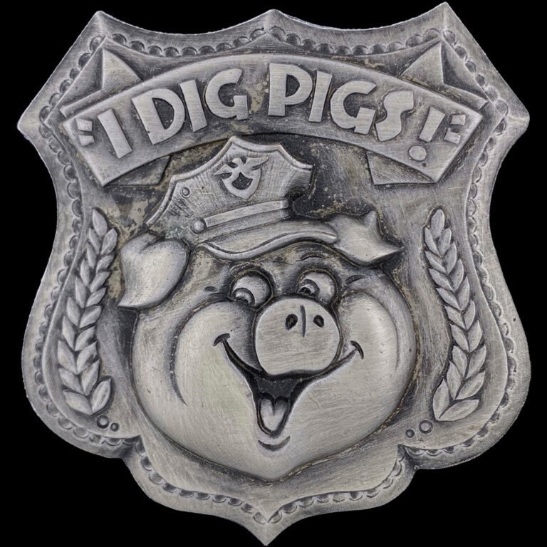 I Dig Schweine Anti Polizei Cop Offizier Lustige Biker Hippie 1970Er Jahre Nos Vintage Gürtelschnalle War Patrolman Witz Good Ole Boy Redneck von VintageBeltBuckle