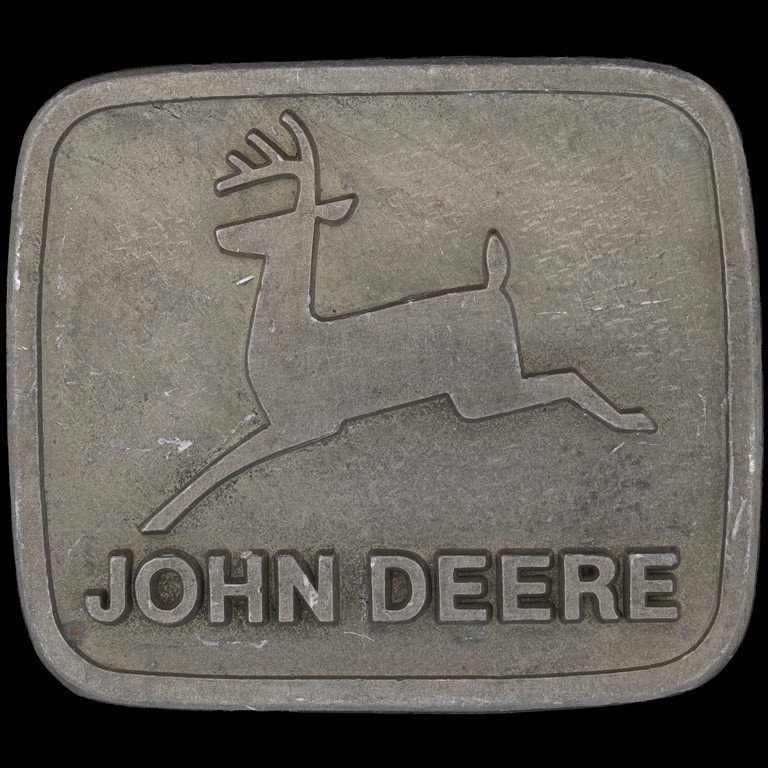 John Deere Jd 2 Legged Leaping Deer Traktor Landmaschinen Vintage Gürtelschnalle Waterloo Boy Petroleum Gießerei Iowa Heavy Corn Dealer von VintageBeltBuckle