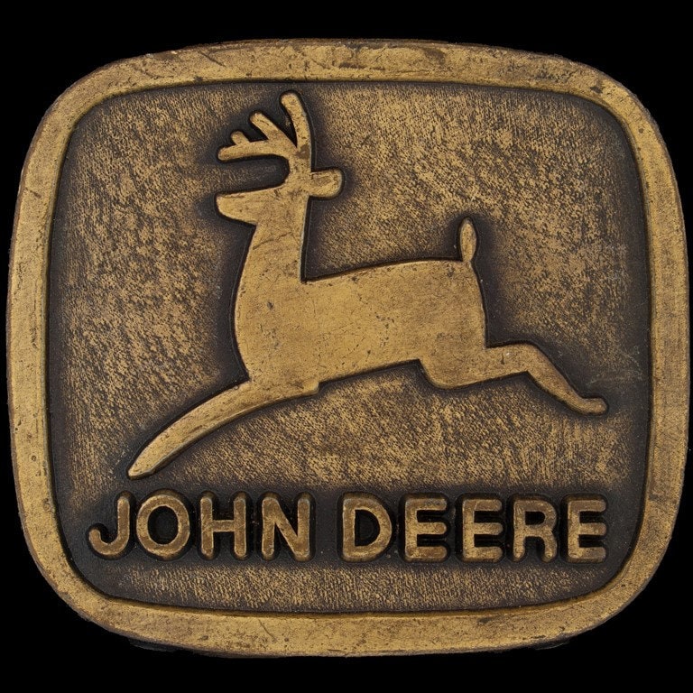 John Deere Jd 2 Legged Leaping Deer Traktor Landmaschinen Vintage Gürtelschnalle Waterloo Boy Petroleum Gießerei Iowa Heavy Corn Dealer von VintageBeltBuckle