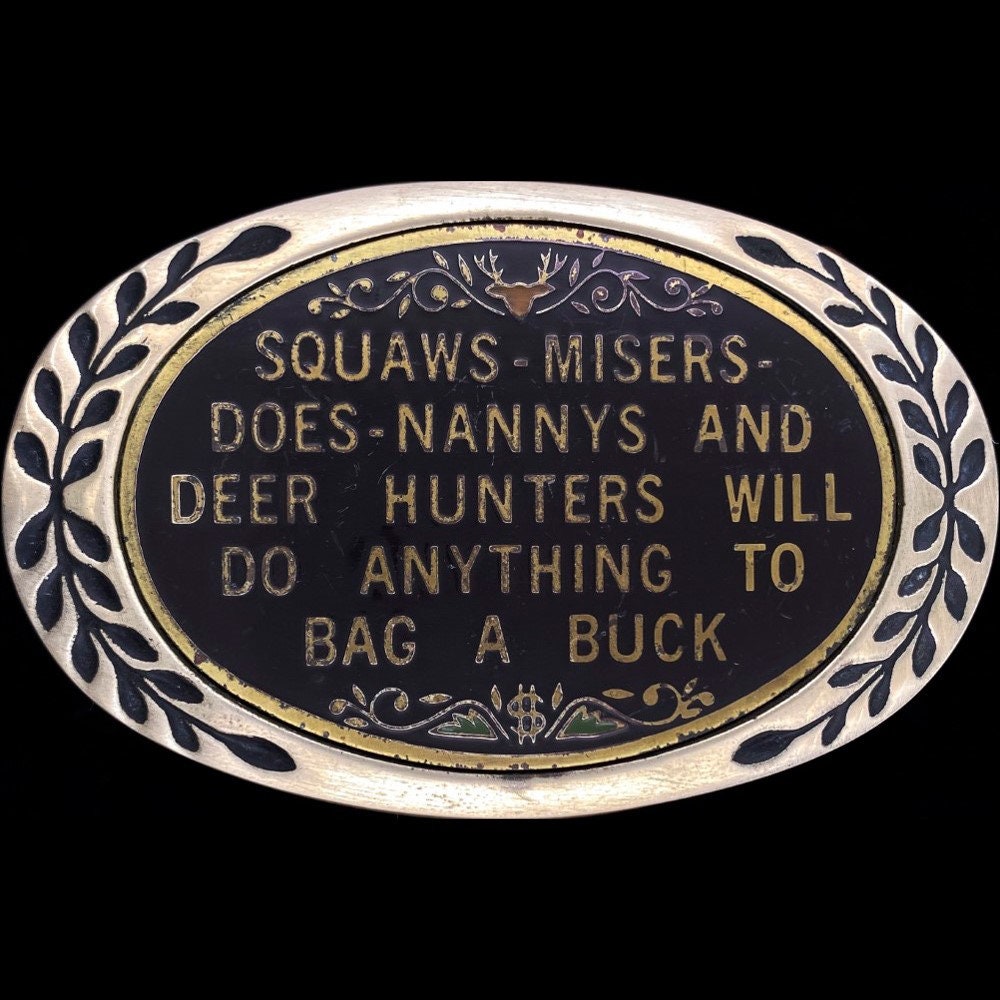 Messing Buck Elch Hirsch Jagd Jäger Western Cowboy 1980Er Jahre Vintage Gürtelschnalle Witz Lustige Gewehr Pistole Schusswaffe Liebhaber Doe Saison von VintageBeltBuckle