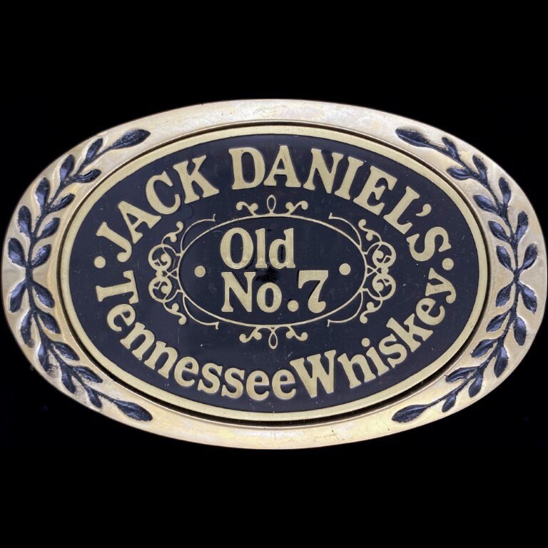 Messing Jack Daniels Tennessee Whisky Trinker Western Biker 1980Er Jahre Vintage Gürtelschnalle Nr. 7 Schnaps Cowboy Tn Club Bar Cowgirl Alte Marke von VintageBeltBuckle