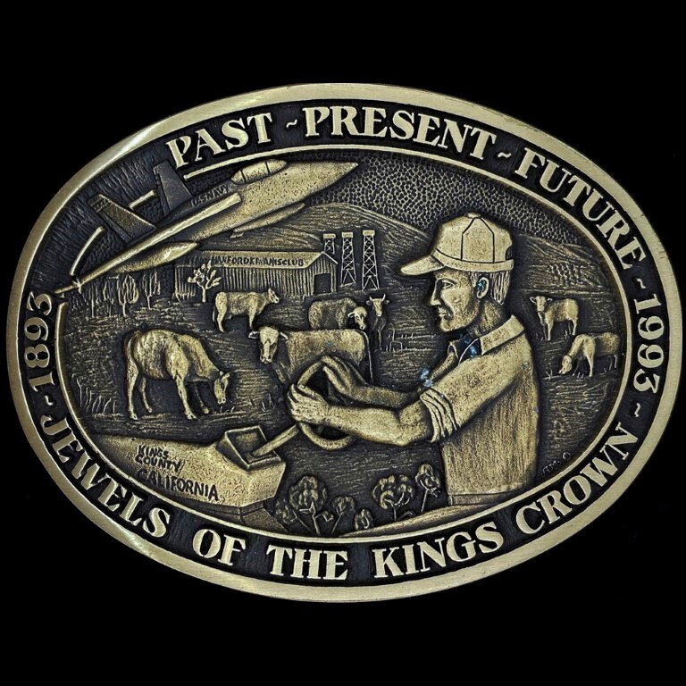 Messing Kings County Hanford California Farmer Navy 1990Er Jahre Nos Vintage Gürtelschnalle Zustand Reisegeschichte Rinderzüchter Luftfahrt Western von VintageBeltBuckle