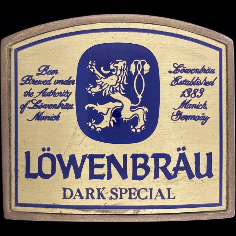 Messing Löwenbräu Bier Wappen Löwe Deutsch Deutschland 1970Er Jahre Vintage Gürtelschnalle Special Dark Barkeeper Cowboy Hippie Biker Trinker Pub von VintageBeltBuckle