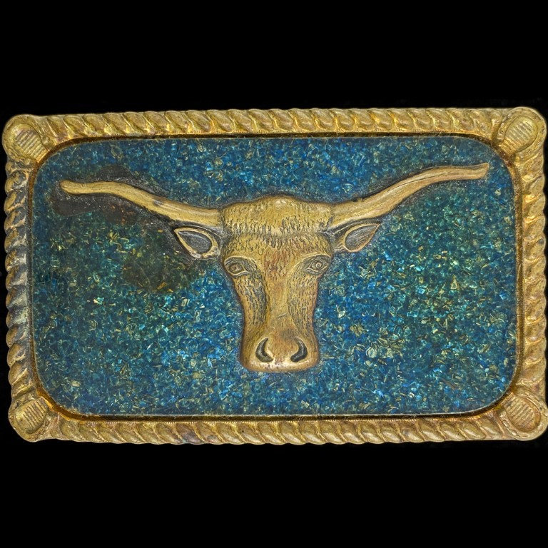 Messing Longhorn Rinder Steer Kuh Cowboy Cowgirl Western 1970Er Jahre Vintage Gürtelschnalle Hufeisen Rencher Texas Country Wear Flair Mens von VintageBeltBuckle