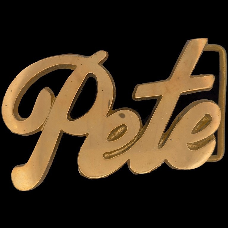 Messing Pete Peter Name Initial Retro Old School Hippie 1970Er Jahre Vintage Gürtelschnalle Western Personalisierte Schreibschrift von VintageBeltBuckle