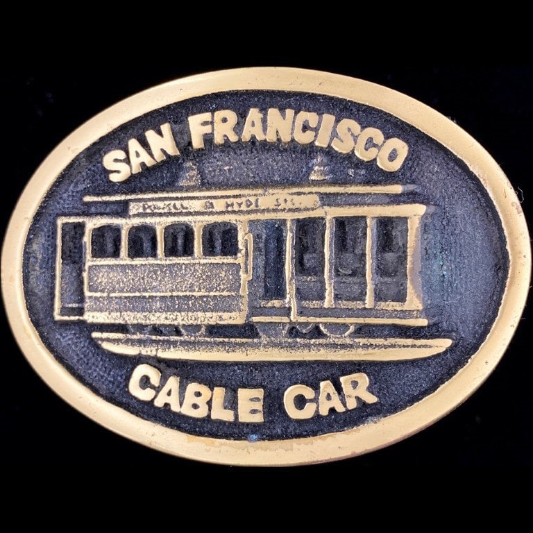 Messing San Francisco California Cabochon Trolley Schiene 1970Er Jahre Nos Vintage Gürtelschnalle von VintageBeltBuckle