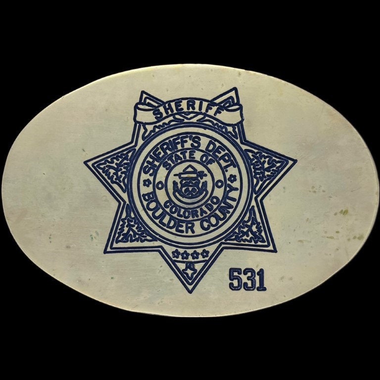 Messing Sheriff Boulder Colorado Polizeioffizier Abteilung 1980Er Jahre Nr. Vintage Gürtelschnalle Law Enforcement Co Star Badge Landstraße Patrol von VintageBeltBuckle