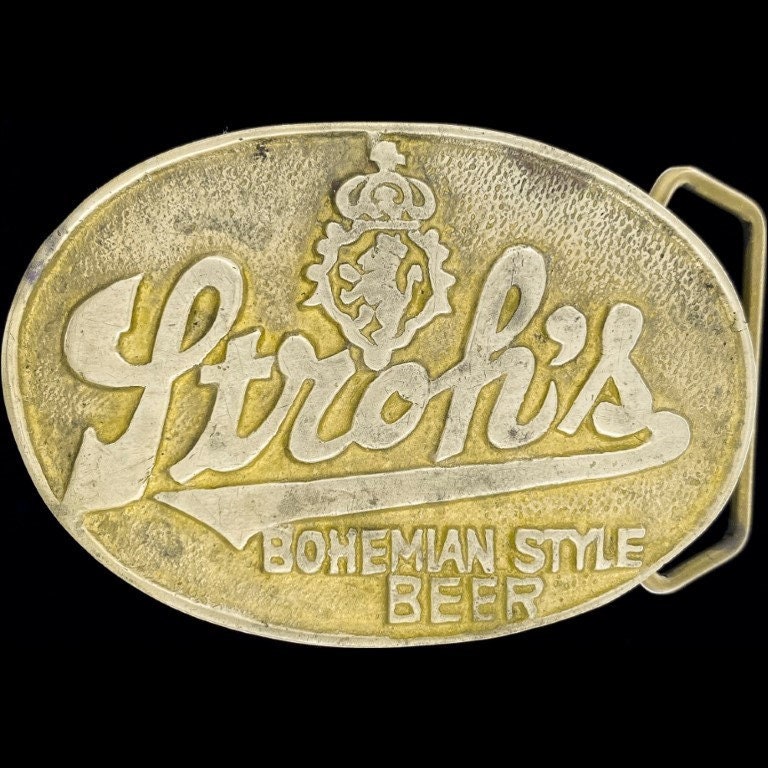 Messing Strohs Boho Bier Krone Löwe Detroit Michigan 1970Er Jahre Vintage Gürtelschnalle Firma Bierbrauen Biker Cowboy Hippie Club Bar Trinker von VintageBeltBuckle