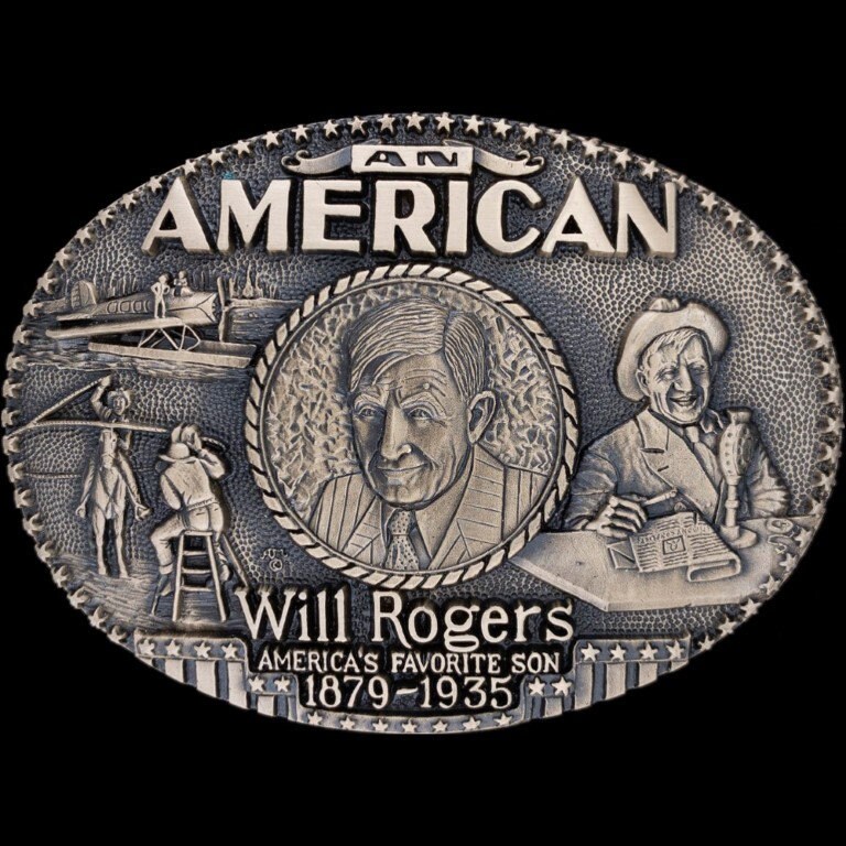 Messing Will Rogers Western Cowboy Schauspieler West Wild Fan 1980Er Jahre Nos Vintage Gürtelschnalle Humorist Oklahoma Tv Film Old Hollywood von VintageBeltBuckle