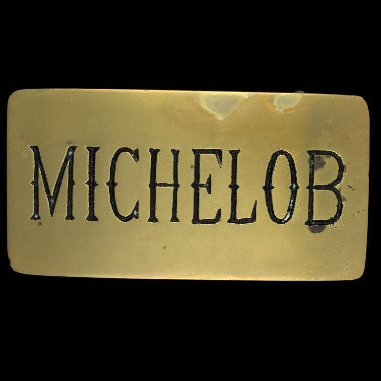 Michelob Massiv Messing Bier Barkeeper Trinken Trinker Geschenk Pub Club Bar Herren Western Cowboy Cowgirl Party 1970Er Jahre Vintage Gürtelschnalle von VintageBeltBuckle