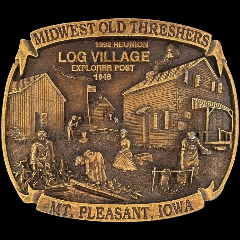 Midwest Old Drescher Mt Pleasant Iowa Dampfmaschine Traktor Vintage Gürtelschnalle Western Ag Ackerschlepper Landwirtschaft 1086 Fall Farmer von VintageBeltBuckle