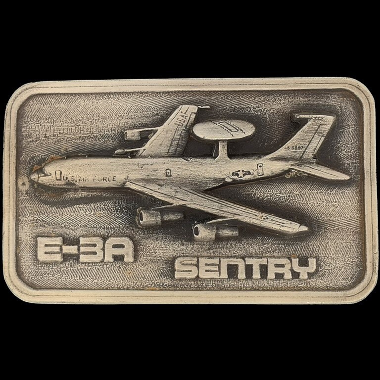 Neue Usaf Boing E-3A Sentry Awacs Bomber Luftfahrt 1980Er Jahre Nos Vintage Gürtelschnalle E-3 Airborne Frühwarnflugzeug Militärveteran Rentner von VintageBeltBuckle