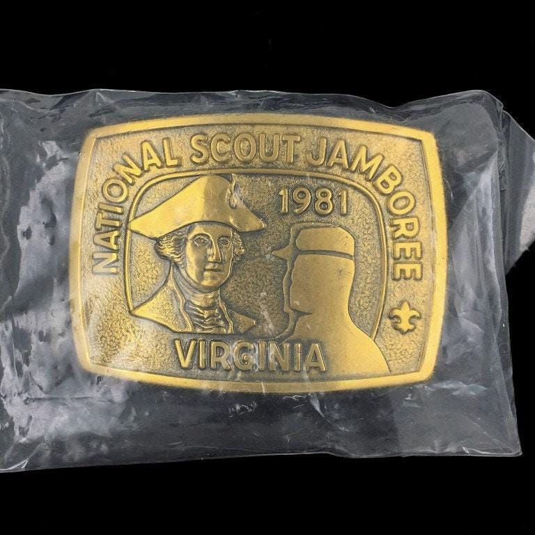 Neuer Pfadfinder Amerika Bsa Scouts Scouting National Jamboree 1981 Virginia Messing Nos Vintage Gürtelschnalle von VintageBeltBuckle