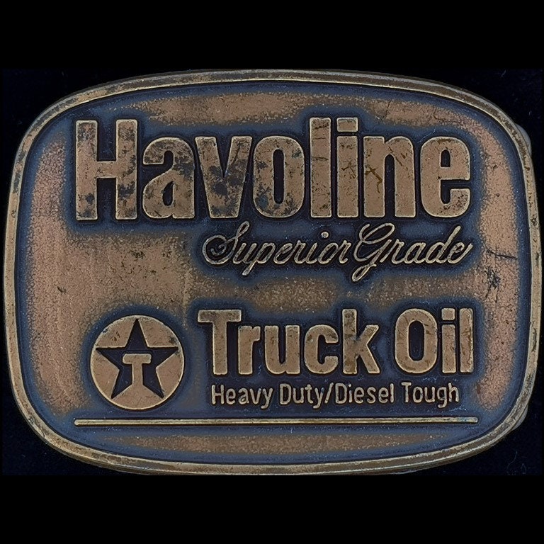 New Texaco Havoline Motor Oil Tankstelle Oilfield 1980Er Jahre Vintage Gürtelschnalle Crew Gas Energy Texas Rig Derrick Drilling Plattform Roughneck von VintageBeltBuckle