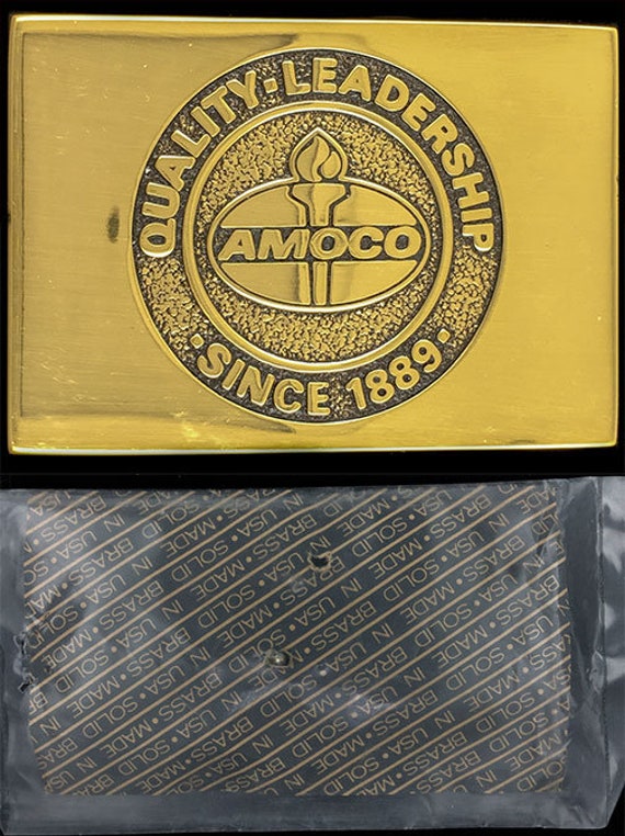 Nos Amoco Qualitäts-Führerschaft Öl Gas Bohren Massiv Messing Sammlerstücke Erinnerungsstücke 80Er 1980Er Jahre Vintage Gürtelschnalle von VintageBeltBuckle