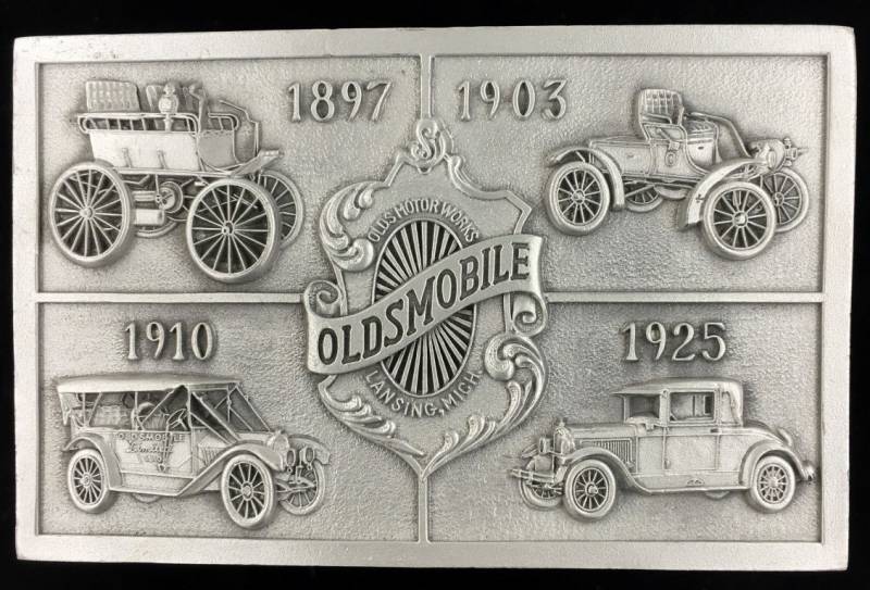 Oldsmobile Original Olds Motor Works Co Lansing Gariti Cutlass 442 Auto Gedenk Nos New Old Stock Pewter 1970S Vintage Gürtelschnalle von VintageBeltBuckle