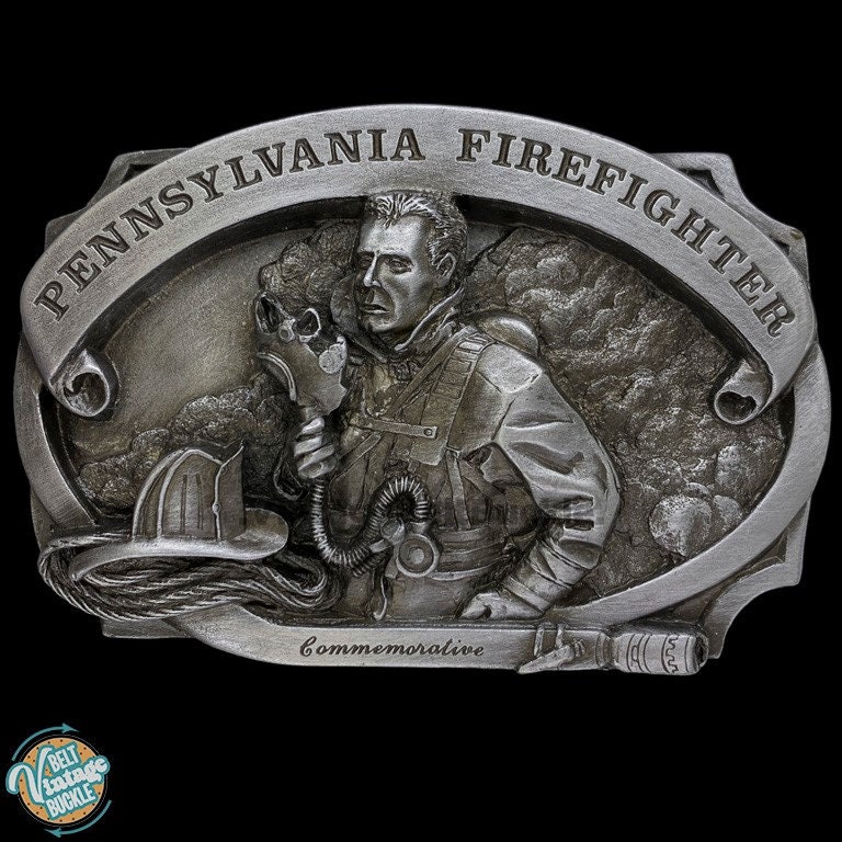 Pennsylvania Fire Fighter Pa 1980Er Jahre Nos Vintage Gürtelschnalle Rettungsmann Feuerwehrmann Dept Volunteer Geschenk Gedenk Mens Schnallen von VintageBeltBuckle