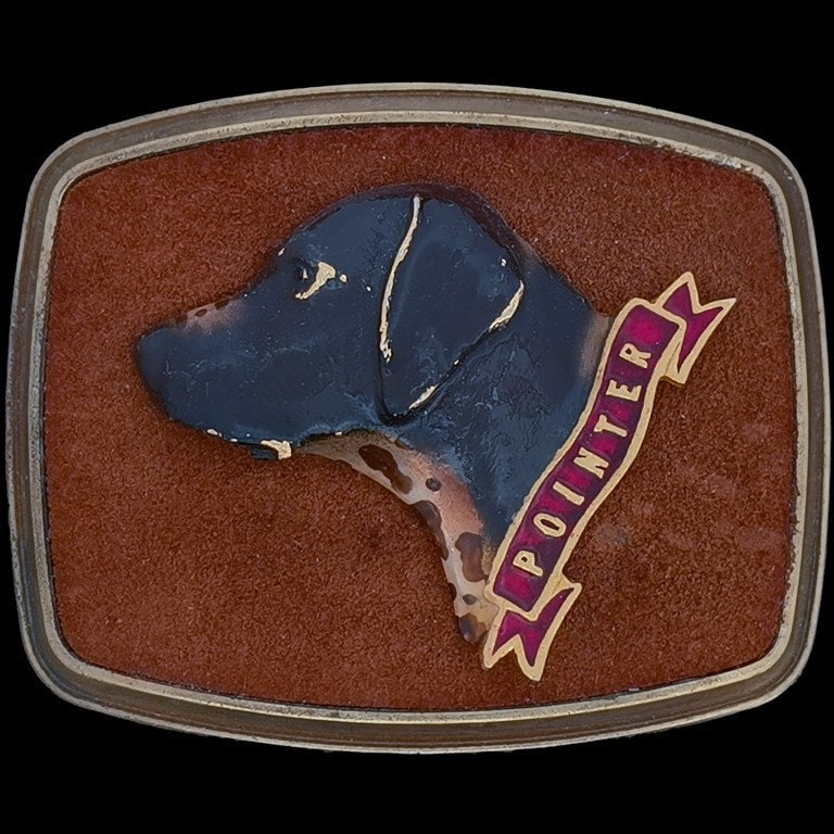 Pointer Vogel Hund Retriever Ente Wachtel Jagd Jäger 1970Er Jahre Vintage Gürtelschnalle Fasan Truthahn Stockente Elch Cowboy Jagdtier Waldland von VintageBeltBuckle