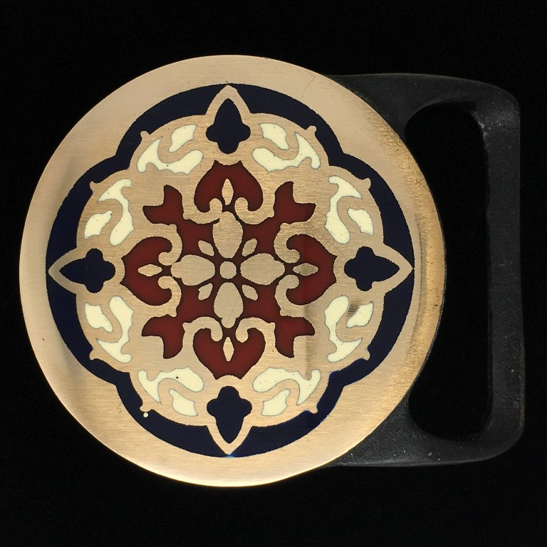 Tech Ether Guild Arabesque Mandala Yoga Om Hippie Art Artwork Studio Massives Messing 1978 1970S Seltene Vintage Gürtelschnalle von VintageBeltBuckle