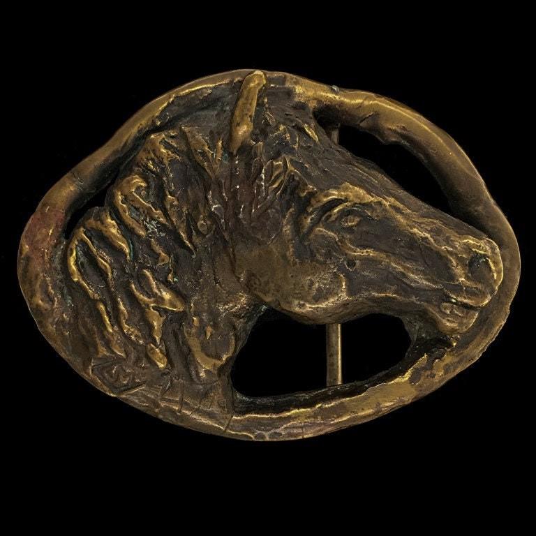 Vintage Pferde Skulptur Western Reiter 4-H Rodeo Züchter Geschenk Cowboy Cowgirl Southwest Handmade Einzigartige Kunst Bronze 1980Er Jahre von VintageBeltBuckle