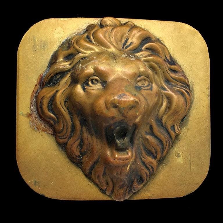 Wilder Löwe Raubkatze Tier Western Biker Hippie Kunst Sammlertier Handgemachte 1980Er Jahre Massivem Messing Vintage Gürtelschnalle von VintageBeltBuckle