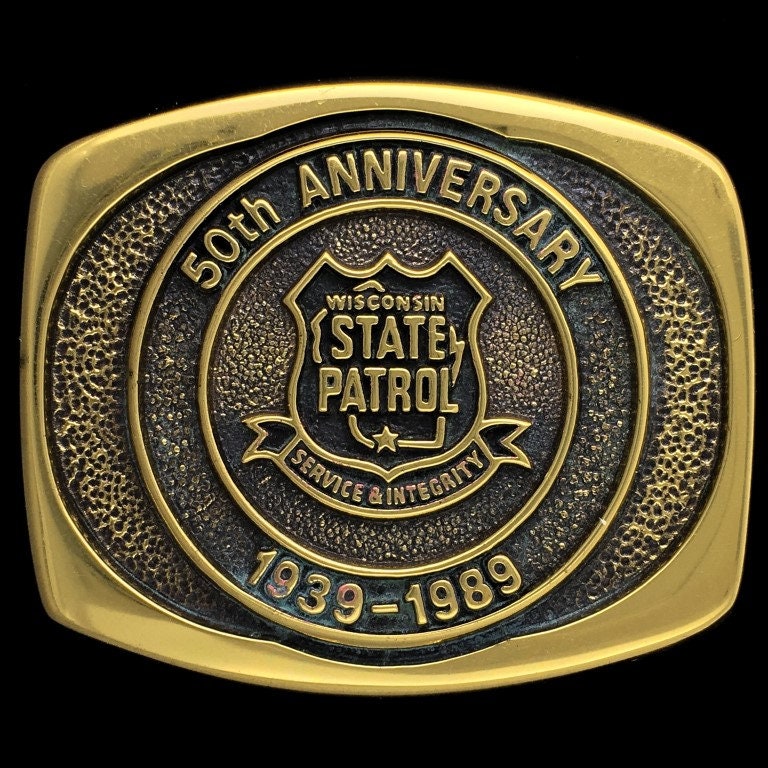 Wisconsin State Patrol Landstraße Trooper Polizei Messing Tbw Nos Vintage Gürtelschnalle von VintageBeltBuckle