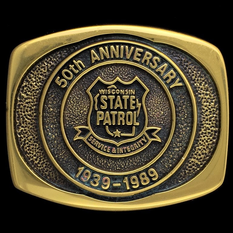 Wisconsin State Patrol Landstraße Trooper Polizei Messing Tbw Nos Vintage Gürtelschnalle von VintageBeltBuckle
