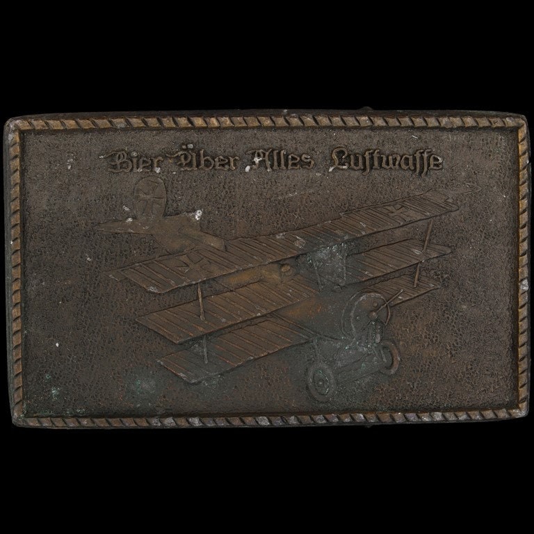 Wwi German Tri Wing Flugzeug Bier Über Alles Luftwaffe Red Baron Vintage Gürtelschnalle Dreidecker Jagdflieger Organisation World War I von VintageBeltBuckle