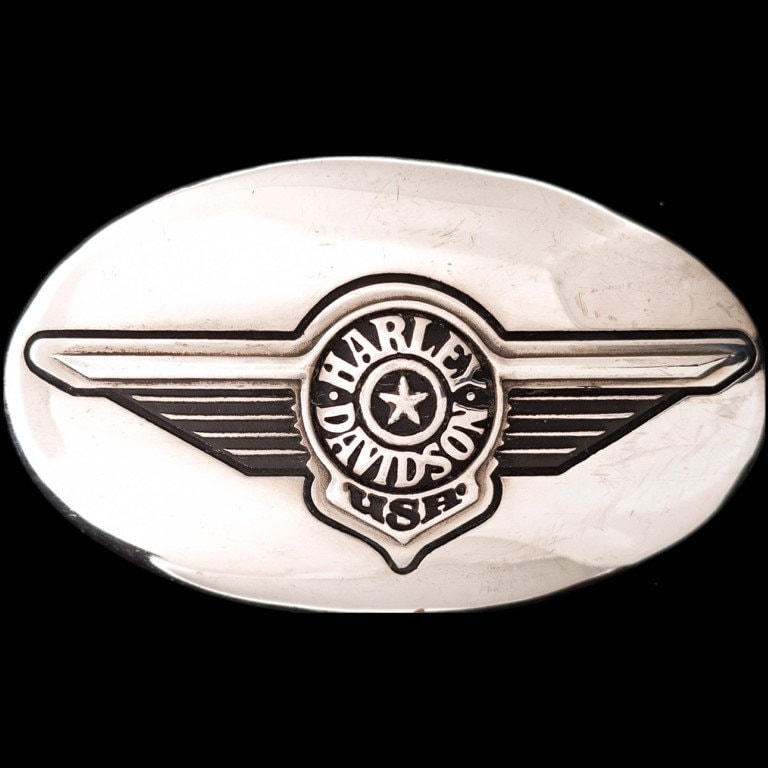 sterling Silber Harley Davidson Motorrad Fat Boy Biker Vintage Gürtelschnalle # 1 Flh Xlch Rider Sportster Hippie Panhead Shovelhead Ironhead von VintageBeltBuckle