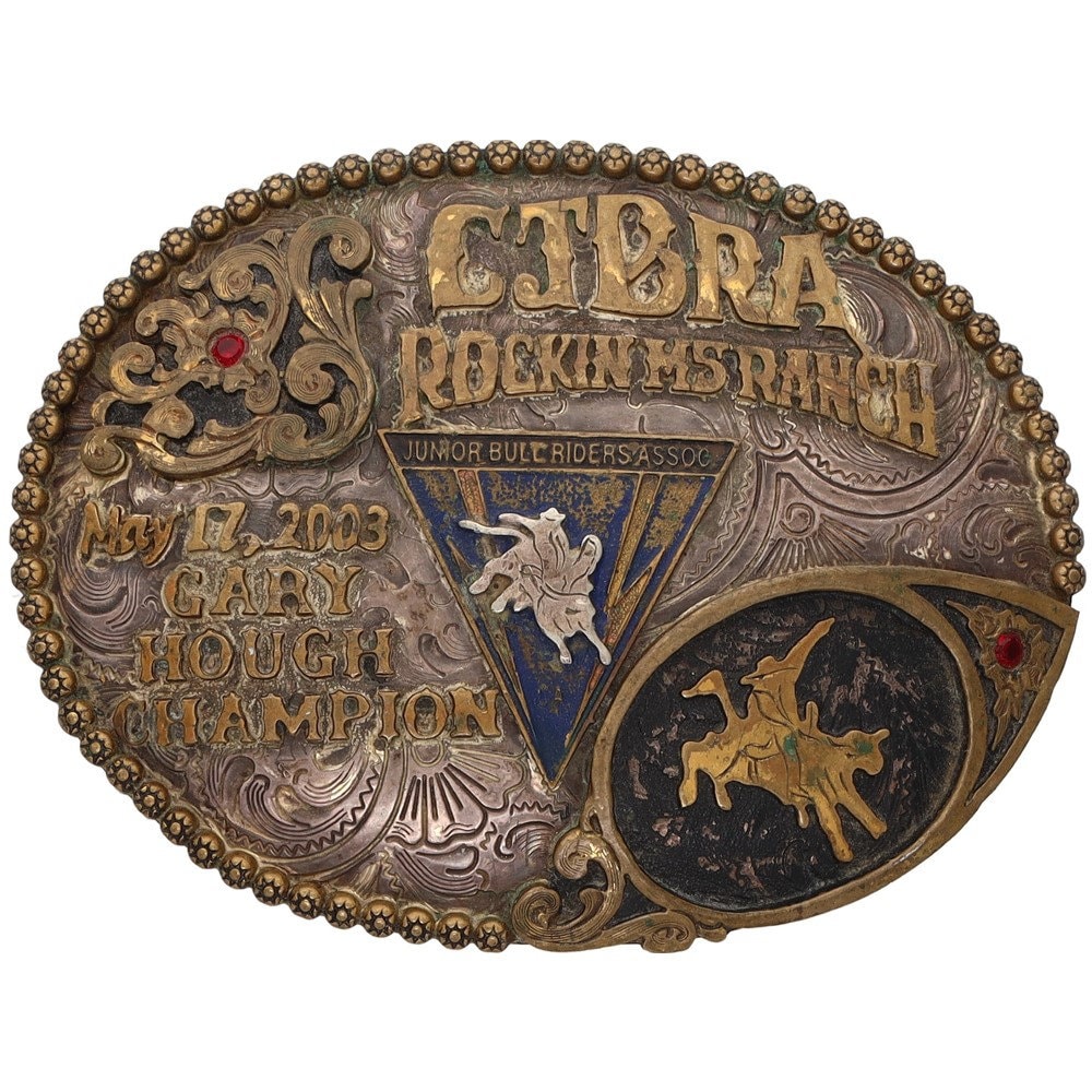 sterling Silber Jr Bull Rider Champion Cowboy Western Trophy 2003 Gürtelschnalle Cjbra Gary Hough Rockin Ms Ranch von VintageBeltBuckle