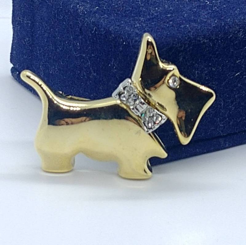 Vintage Gold Ton Scottie Hund Strass Bogen Brosche von VintageBijouStore