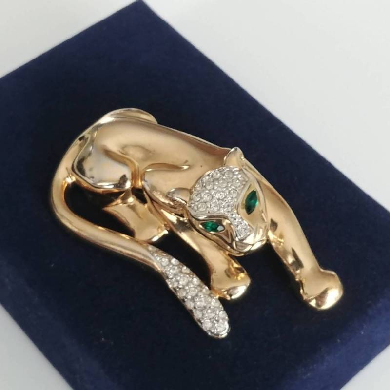 Vintage Pierre Lang Panther Brosche Vergoldeter Strass Jaguar von VintageBijouStore