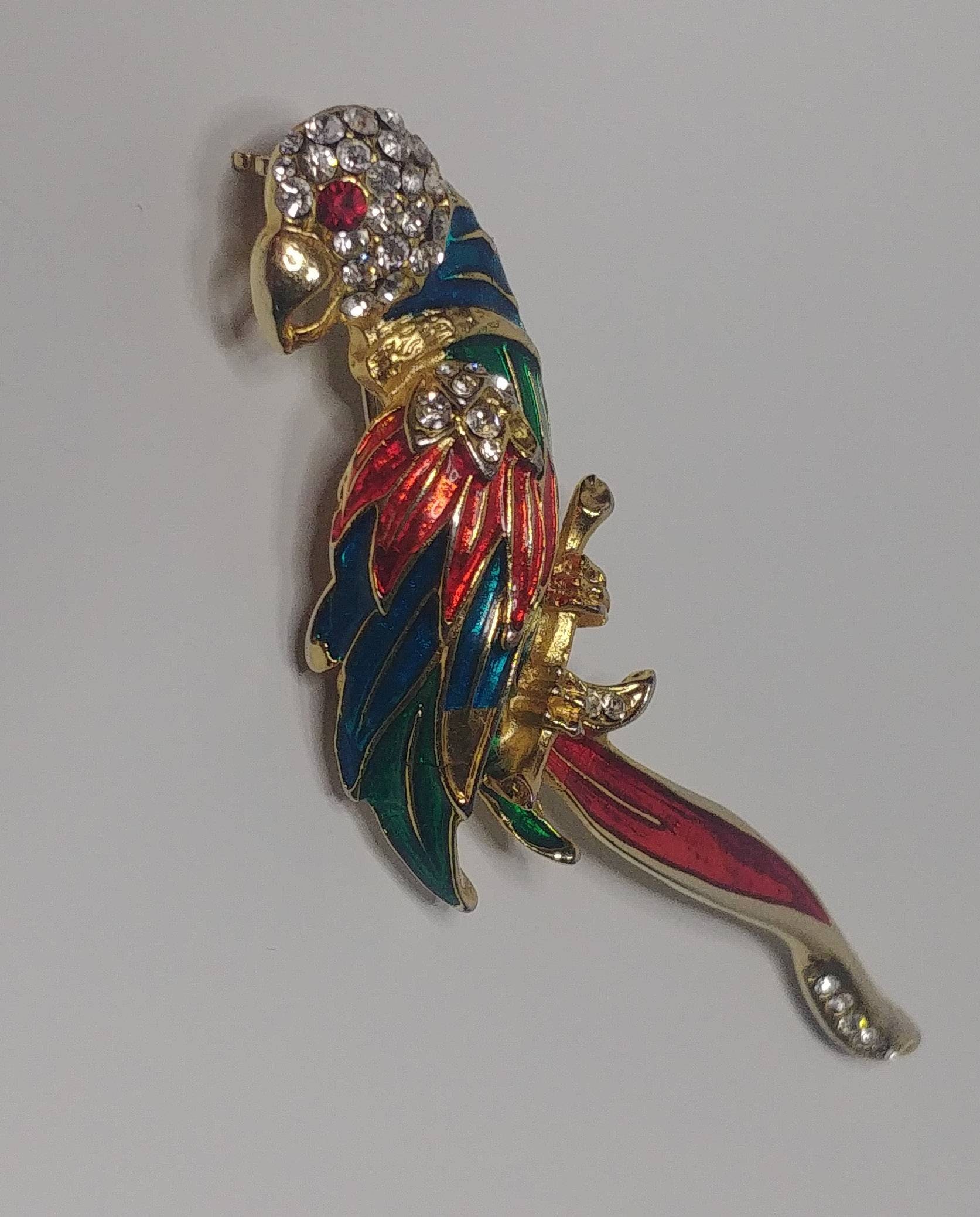 Vintage Ara, Vogel, Papagei, Brosche Gold Ton Mit Rot Grüner Emaille von VintageBijouStore